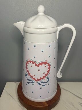 Vintage West Bend Thermal Server Coffee Carafe Heart Folk Art 1 Qt